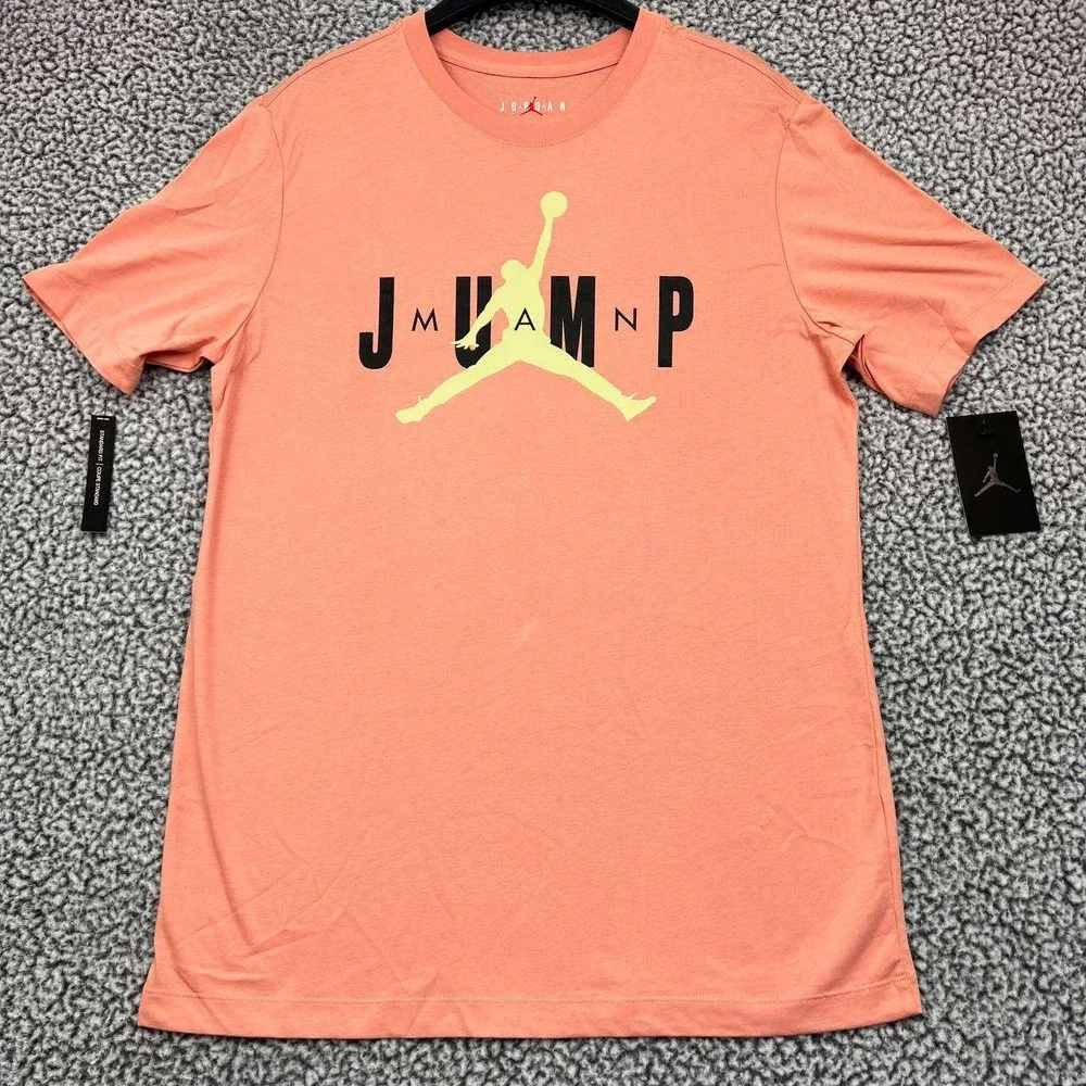 Air Jordan Shirt Men Medium‎ Orange Jumpman Short Sleeve Crew Neck New M